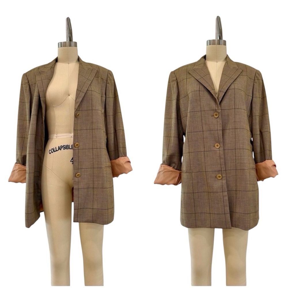 Oscar de la Renta Glen Plaid Wool Blazer/Jacket
